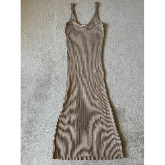 Mod Ref Women's Large Ribbed Knit Bodycon Maxi Dress‎ Sleeveless Tan - Picture 1 of 4